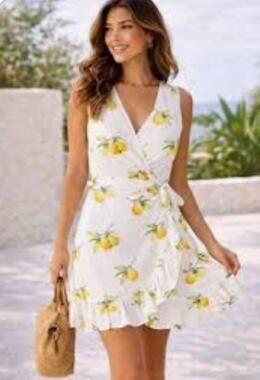 Rails Madison Lemon Print Ruffle Wrap Dress White Yellow Small